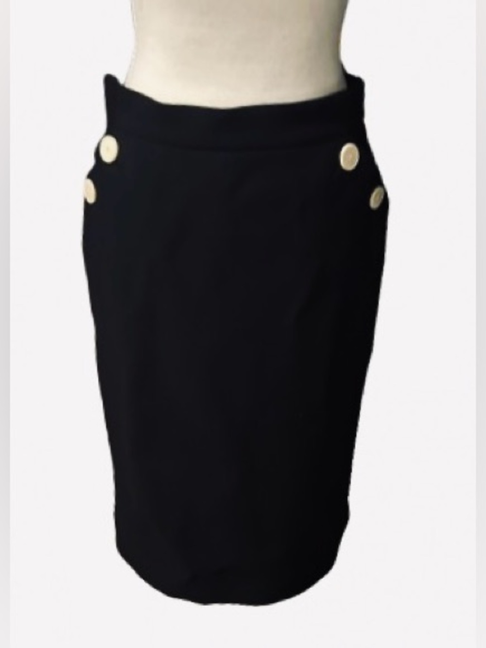 STUNNING!!! Wool ESCADA Skirt Black Logo Buttons Small Size 6 Designer Pencil